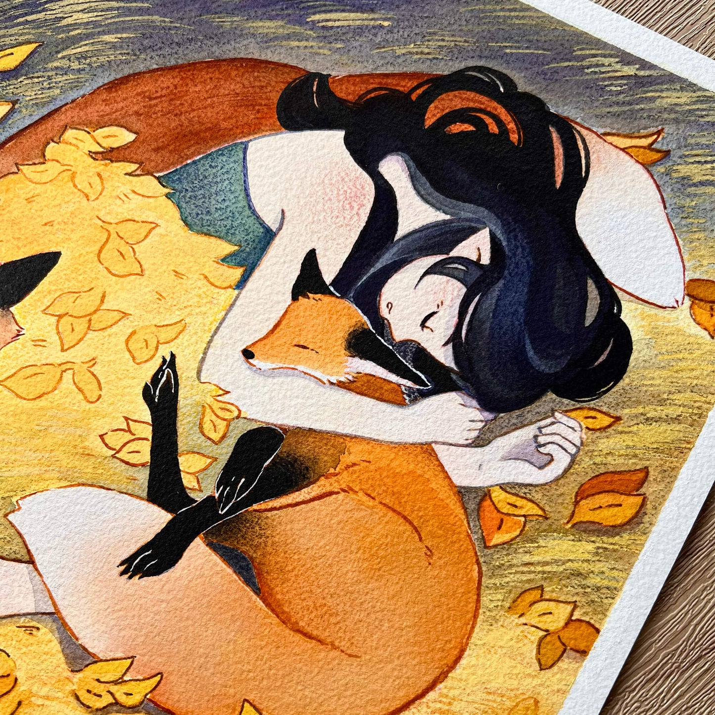 Sleepy Autumn Foxes Original Artwork